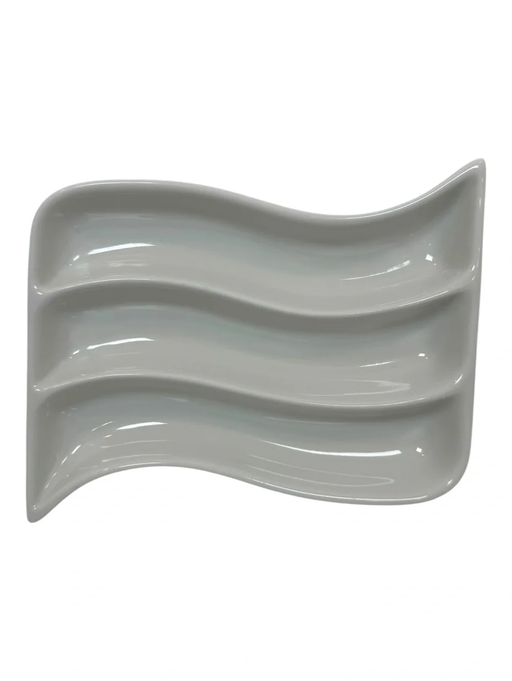 World Market White Ceramic Wavy Divided Appetizer Dish